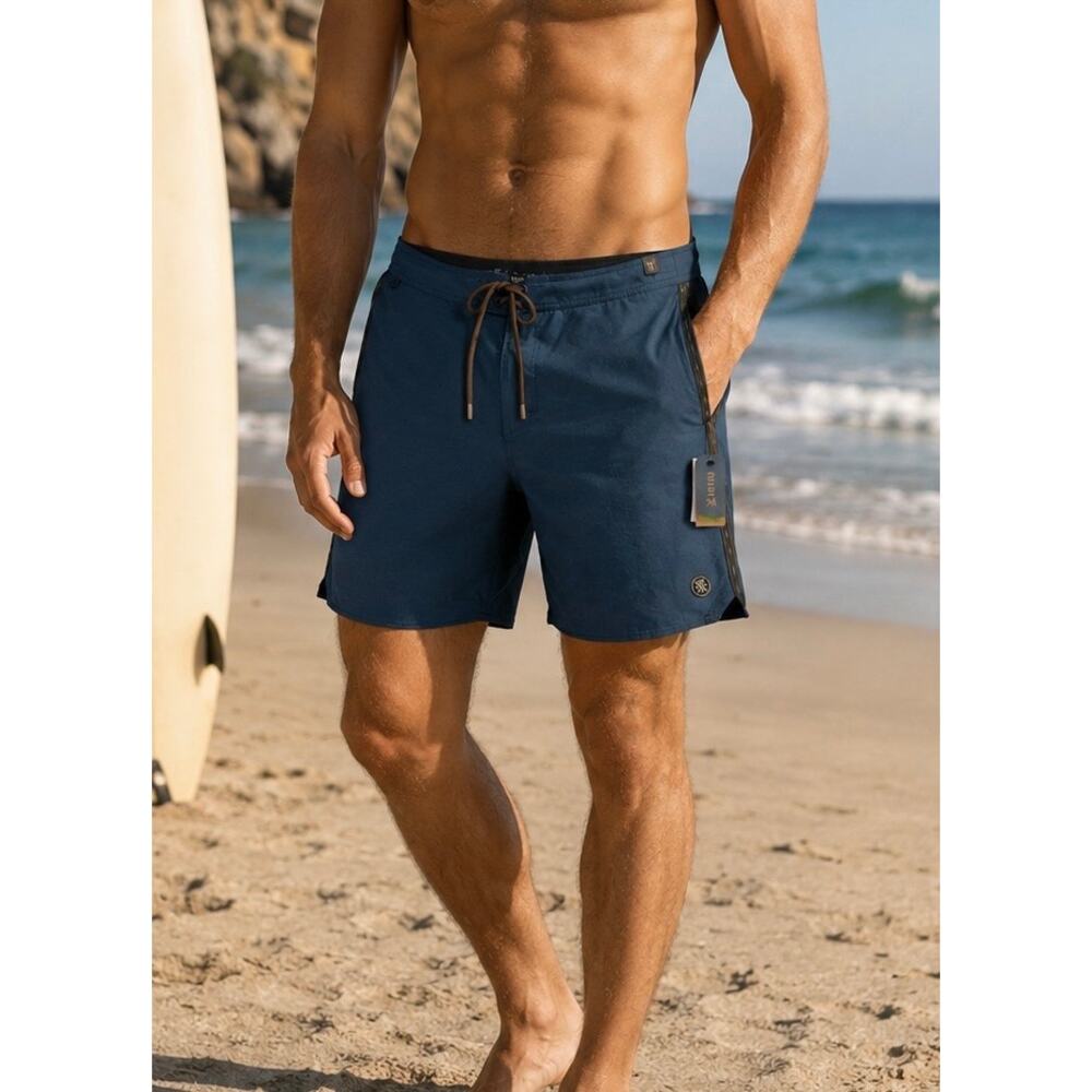 Huckberry Roark Passage Boardshorts 38 Blue 17” Hemp Blend Surf Swim Trunks NWT